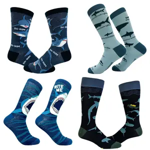 Men's Shark Socks Funny Sarcastic Shark Week Graphic Footwear for Men Funny Graphic Socks Comfortable Fitted Spandex Cotton