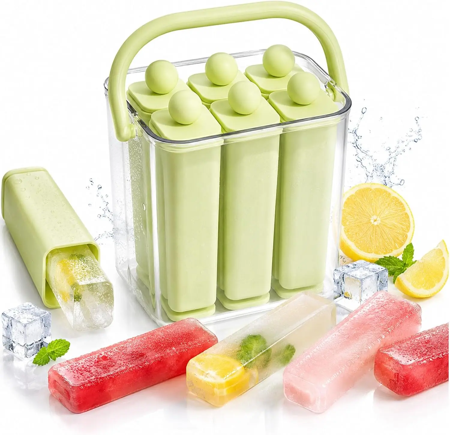 Silicone Ice Stick Tray with Storage Caddy, Reusable Popsicle Mold, Narrow Ice Cube Tray with Lid, Easy Release Food-Grade Silicone Ice Pop Maker for Homemade Frozen Treats
