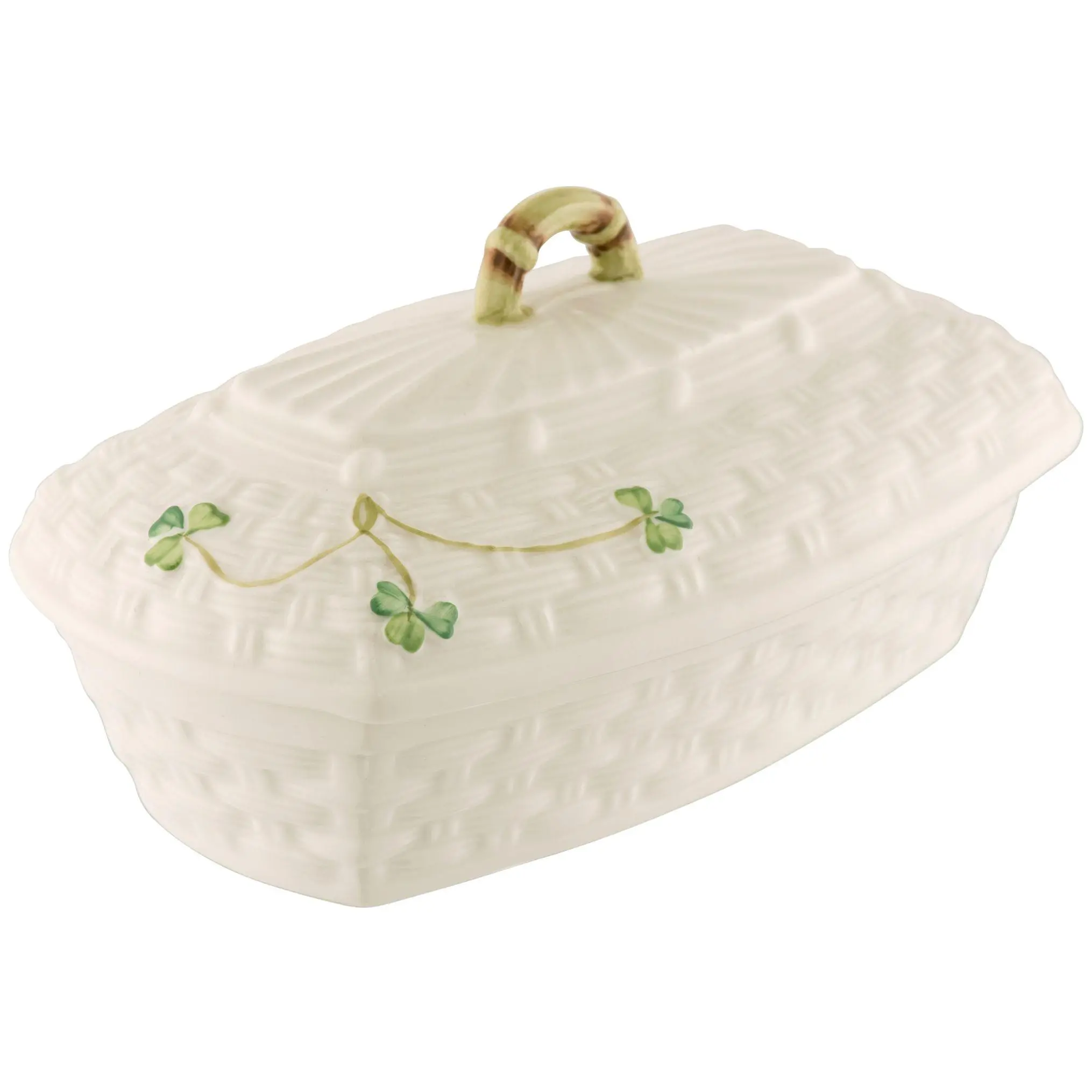 Belleek Pottery Shamrock Butter Dish