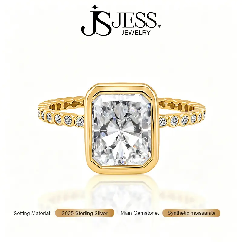 【Solace】Full Bezel Setting 3Carat 7*9mm DE Color VVS1 Radiant Cut Full Moissanite Engagement Ring, S925 Sterling Silver Wedding Band for Women