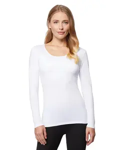 32 Degrees Women's Lightweight Baselayer Scoop Top | Long Sleeve | Form Fitting | 4-Way Stretch | Thermal, White, Large