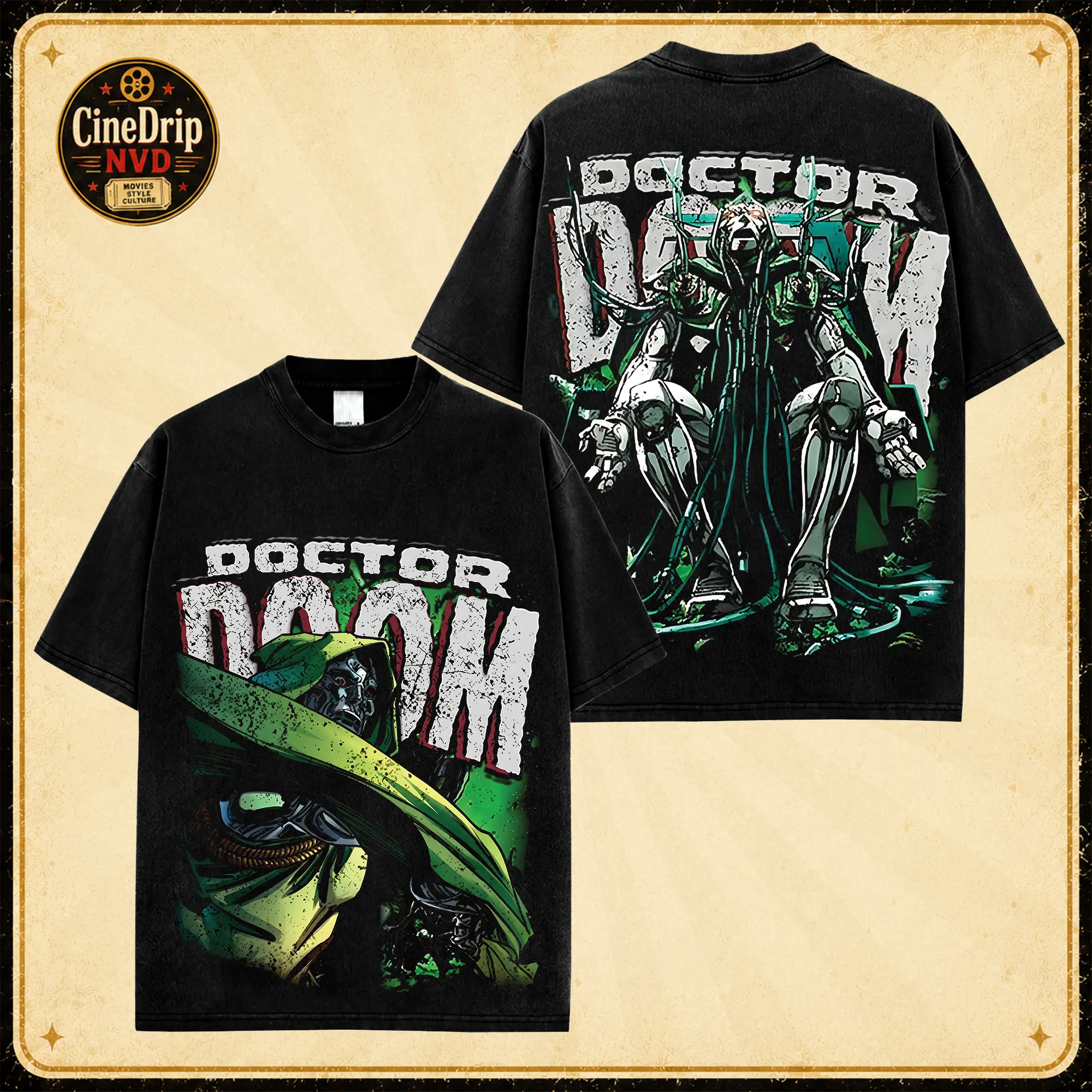 Dr. Doom Victor Von Doom T-Shirt, Made in USA, 100% Cotton, Comic Villain Inspired Graphic Tee, Green Cloak Streetwear Shirt, Gift for Movie Lovers and Sci-Fi Fans