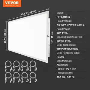 VEVOR 2 Pack 2x4FT LED Flat Panel Light, 6000LM 50W, Surface Mount LED Drop Ceiling Light Fixture with Adjustable Color Temperature 3500K/4000K/5000K, for Home Office Classroom, Tested to UL Standards