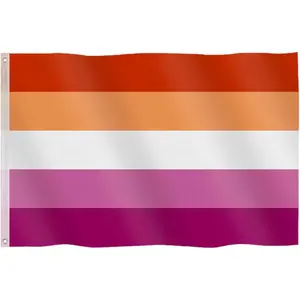 Lesbian Pride Flag, 3x5 Feet, Sunset Vivid Colors, Fade Proof, Canvas Header, Double Stitched, Polyester with Brass Grommets Banners Hanging Hand