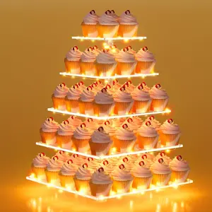 Weddingwish 5-Tier Acrylic Cupcake Stand with LED Light for 50 Cupcakes Elegant Dessert Table Decor Set for Weddings Birthdays Baby Showers and Tea Parties christmas
