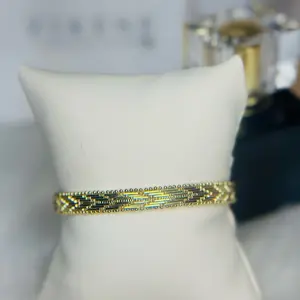 Chevron Gold Laminated Adjustable Bracelet - Elegant Diagonal Line Design for Any Occasion