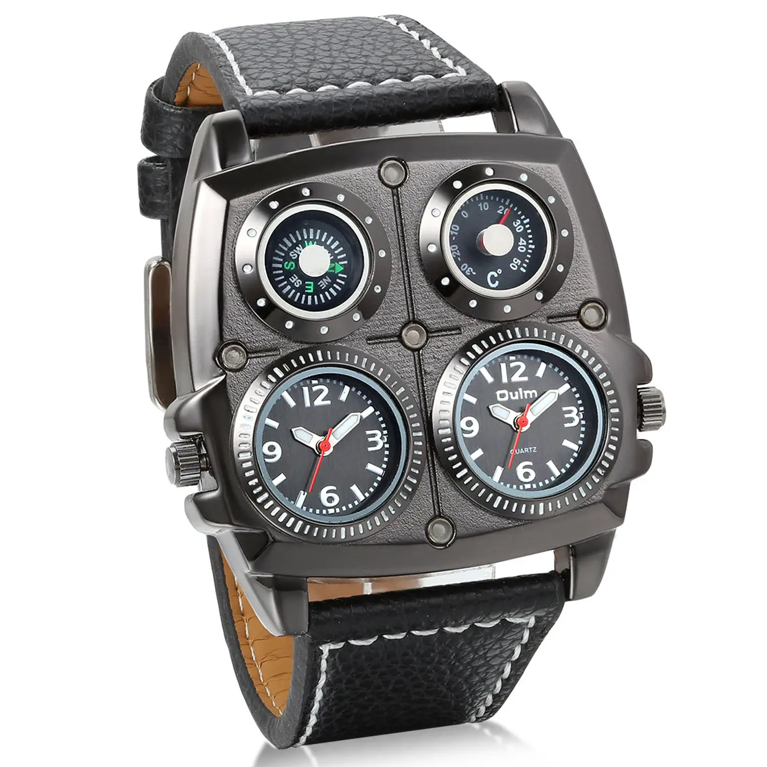 OIDEA Men's Sporty Fashion Casual Quartz Wristwatch - Large Dial, Dual Movement, PU Leather-Alloy Buckle Band, Compass & Temp Functions, Non-Mechanical Wrist Watch, Ideal Gift Choice, Non-Mechanical Wrist Watches