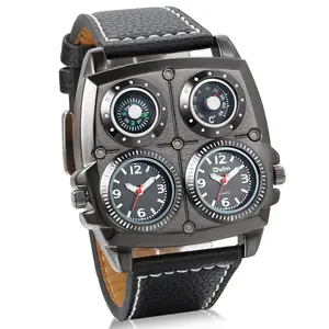OIDEA Men's Casual Analog-Digital Quartz Watch, Large Dial, Dual Movement, PU Leather-Alloy Band with Buckle, Compass & Temperature Functions