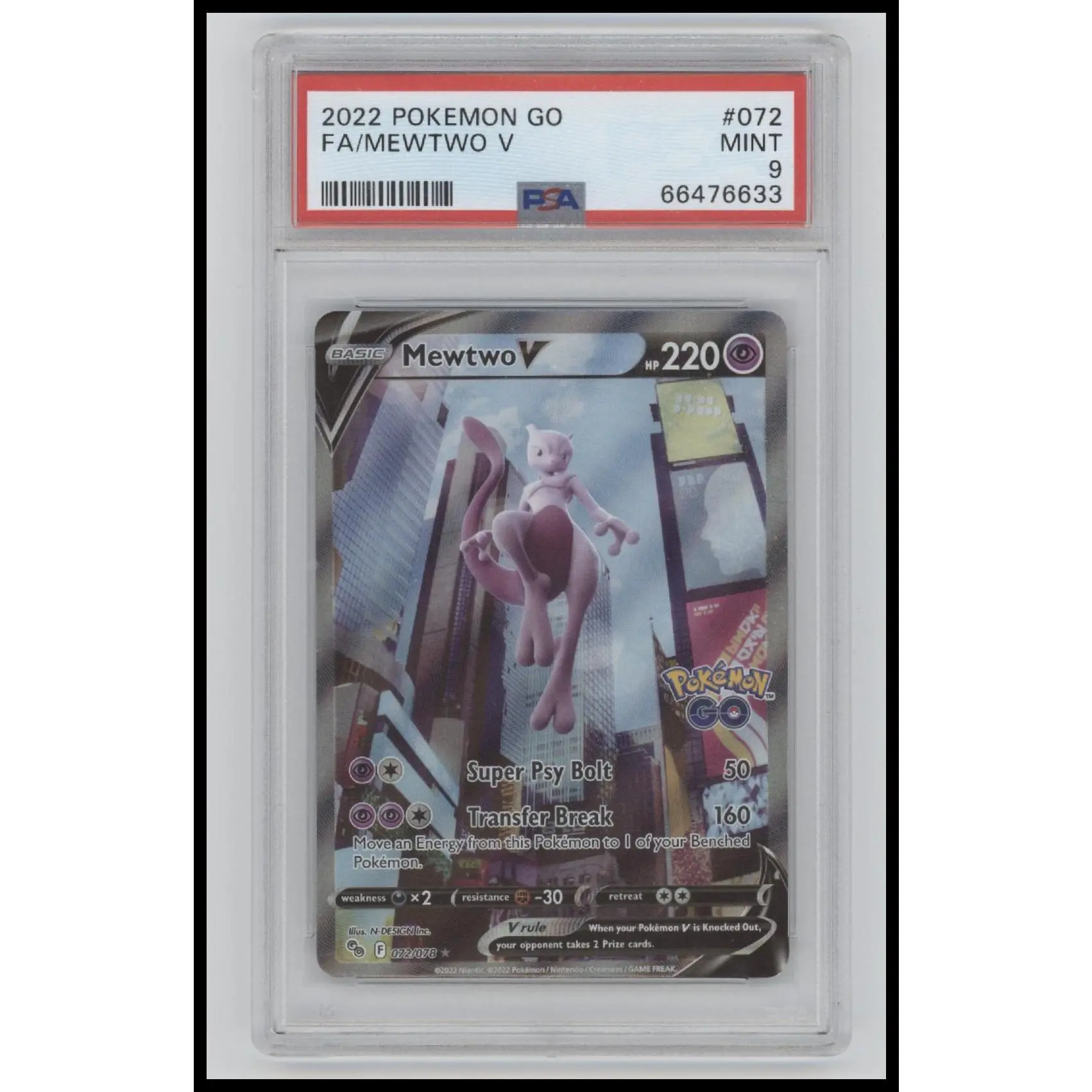 2022 Pokemon Go Fa/Mewtwo V 9 PSA #072