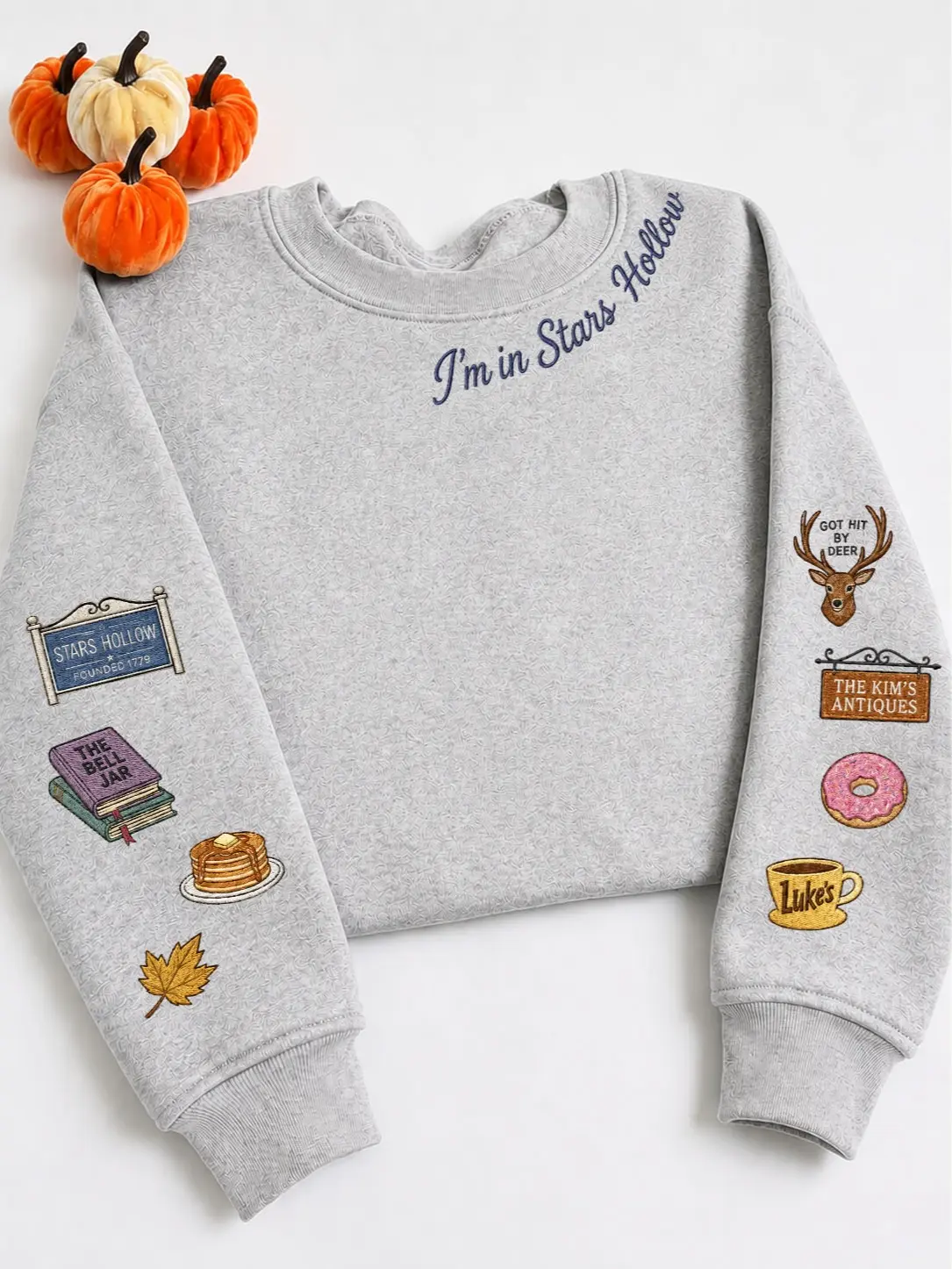 Stars Hollow Embroidered Shirt, Gilmore Girls Fall Crewneck, Cozy Autumn Top, Sleeve Embroidery Sweater