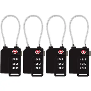 TSA Lock Security 3 Digit Combination Suitcase Luggage Bag Code Lock Padlock (Black-4-Pack)