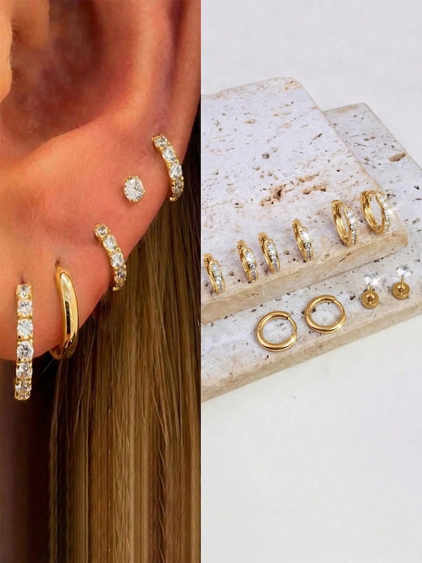 10 Counts Elegant Cz Studs Earrings Hoops, Stainless Steel Inlaid Artificial Zirconia Ear Studs, Tragus Helix Tragus Conch Piercing, Shiny & Convenient For Earrings Piercing, Shining Earrings