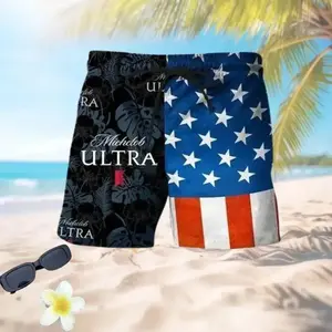 Michel0b Ultra American Flag Swimwear Men Hawaiian Board Shorts Summer Beach 4th July Patriotic Pool Party BBQ Beer Lover Gift Comfortable