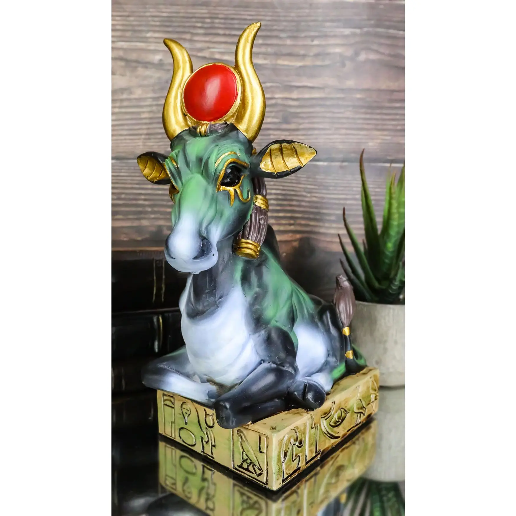Egyptian Goddess of Love Hathor Sculpture - 7" Tall Bright Cow Figurine on Hieroglyphics Base, Home Decor Statue for Home Supplies