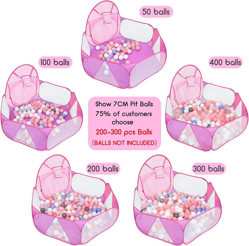 Christmas Gift for Kids Large 4FT Pink Ball Pit Tent with Basketball Hoop Pop Up Playhouse for Toddlers Indoor Outdoor Playpen with Zipper Bag Balls Not Included