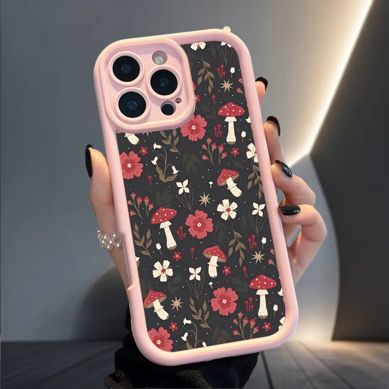 Mushroom Garden Soft TPU Bumper Phone Case - Customized Silicone Cover for iPhone 17 Air,16,16e,15,14,13,12,11 Pro Max Plus,X,XS with Camera Lens Protection, Rugged Durability, Shockproof Full Body Design, Iphone 15