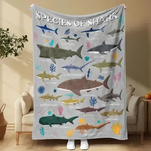 Shark Species Throw Blankets, Funny Trendy Blanket, Ultra-Soft Blanket Cute Unique Print All-Season Blankets Versatile Comfortable Warm Quilt For Room Couch Car Camping Decor, Birthday, Holiday, Or Christmas Gift