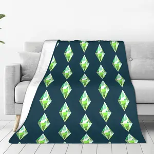 Sims 4 Plumbob Video Game Flannel Blanket Plumbob Cartoon Funny Throw Blanket for Home 150*125cm Plush Thin Quilt Warm