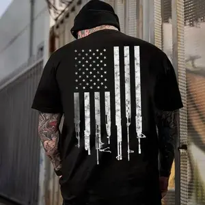 Gun Flag Graphic T-shirt, Gun Flag Graphic Patriotic Firearm Flag, Funny Gun Lover Pro 2A T-shirt For Men, Soft Cotton.