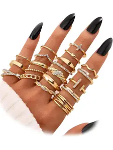 Gold Silver Black Kunckle Rings Set, Rhinestone Ring Set for Women, Dainty Simple Trendy Cute Stackable Finger Rings Pack, Perfect for Stacking Layering on Thumb and Knuckle, Mixed Size, Jewelry Gift
