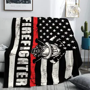 Luxury Flannel Firefighter Blanket, Soft Polyester Fiber Throw for Bed Sofa Outdoor Travel Gift, Modern Design Printed Blanket