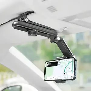 1080° Rotatable Sun Visor Car Phone Holder, Universal Adjustable Car Phone Mount, Car Phone Stand, Car Cellphone Mount, Car Mount Smartphone, Phone Accessories for Bedroom, Kitchen, and Vehicle Use
