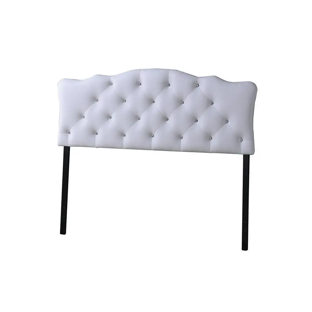 Rita Modern and Contemporary Full Size White Faux Leather Upholstered Button-tufted Scalloped Headboard