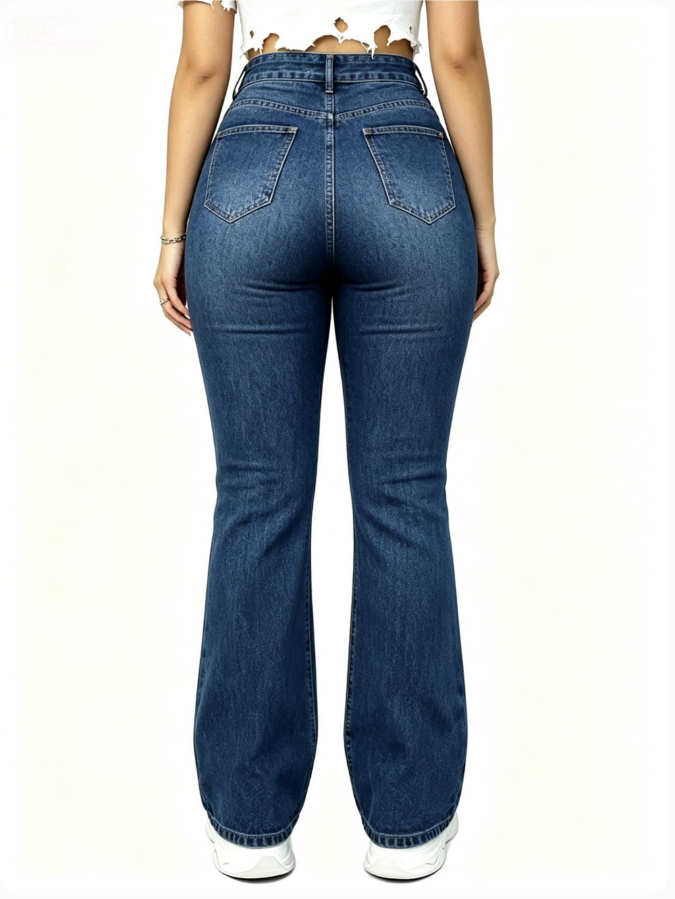 【plus size】WH56 High Waisted High Stretch Classical Denim Jeans for Women, Flare Leg Bootcut Denim with Pockets Trendy & Flattering for All Seasons.
