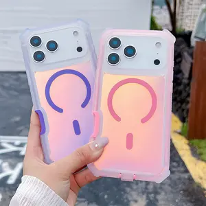 Armor Design Dopamine Laser Color Magnetic Change Case For IPhone 17 Pro Max Air 16 15 14 13 Plus Four-coner Shockproof Cover