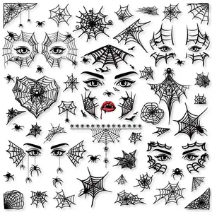 65PCS Halloween Spider Face Tattoos Spider Web Spider Net Temporary Tattoos - Face Shoulder Arm Back Tattoos Stickers-Halloween Costume Apparel Cosplay Accessories Party Favor Supplies