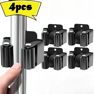 Mop & Broom Holder, 4 Sets Wall Mounted Mop & Broom Holder, Space Saving Home Organizer for Kitchen Laundry Room Workshop, Organizing Tool, Hook Storage Rack