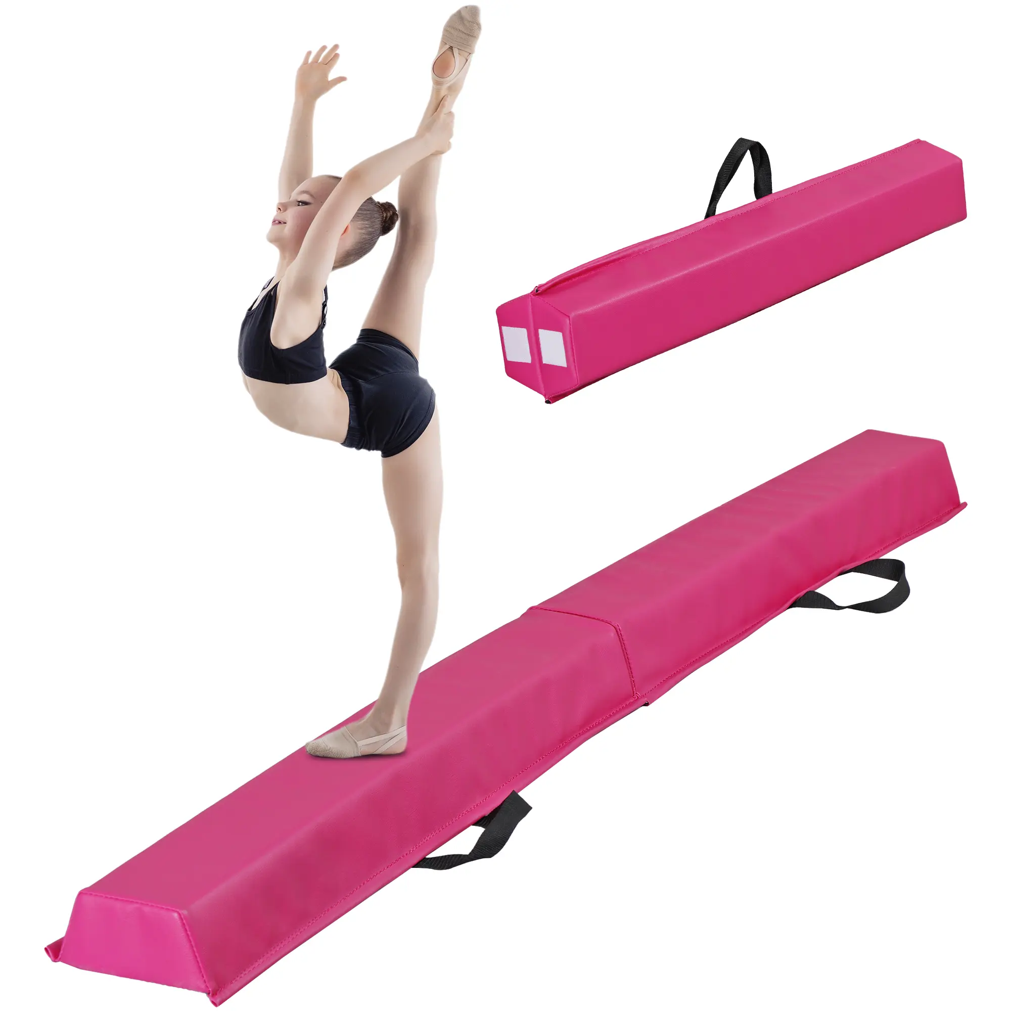 Zeny 6ft Foldable Balance Beam for Kids, Pink PVC & EPE Foam Gymnastics Equipment for Home Workout, Supports Handstands up to 160 lbs