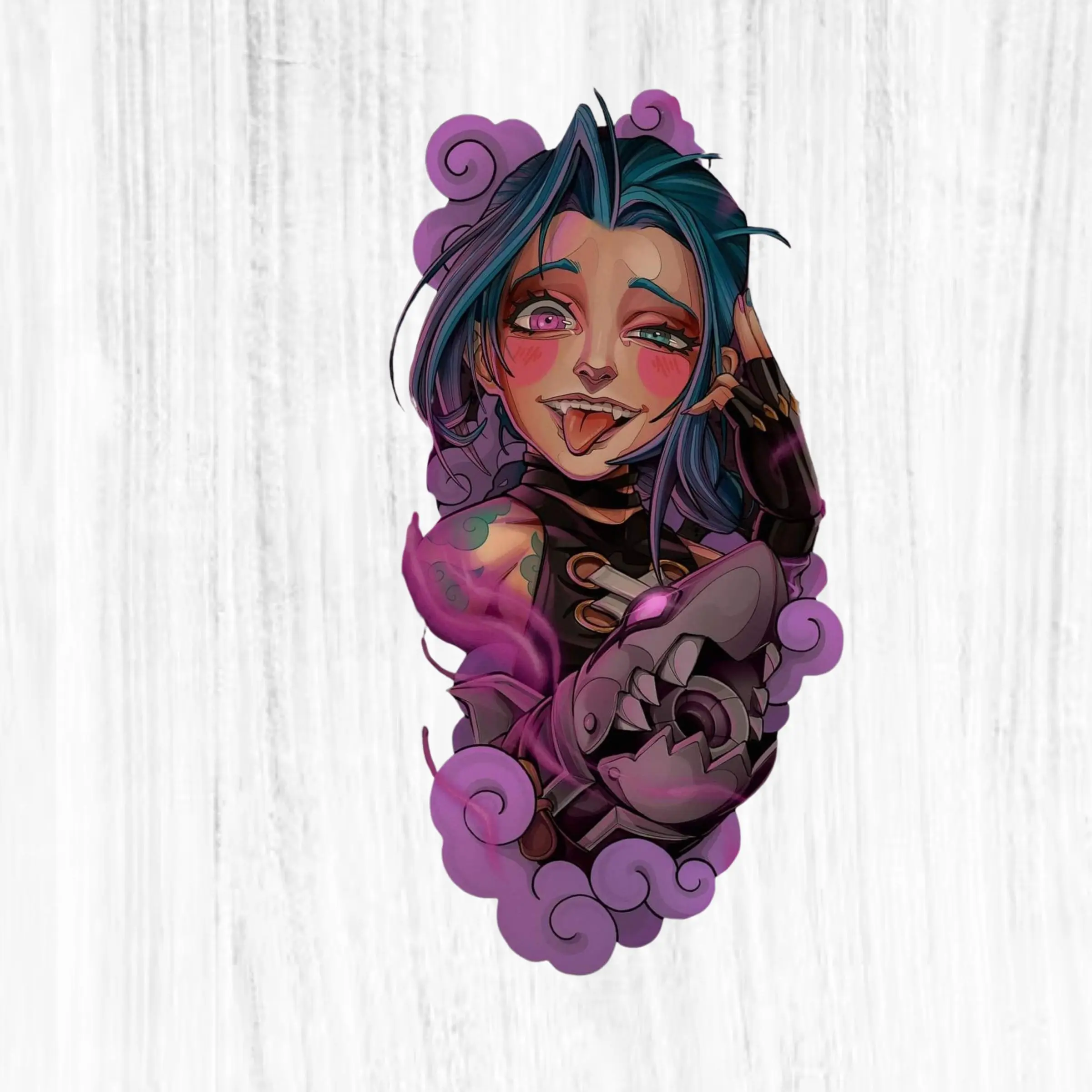 Jinx Arcane League of Legends Sticker, Crazy Blue Hair Girl Gaming Vinyl Decal