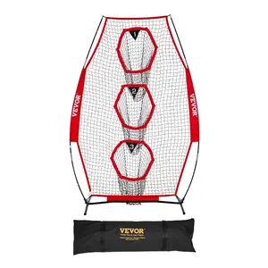 VEVOR 8x 4 inch Football Trainer Throwing Net, Training Throwing Target Practice Net with 5 Target Pockets, Knotless Net Includes Straps and Portable Carry Case, Improve QB Throwing Accuracy, Red