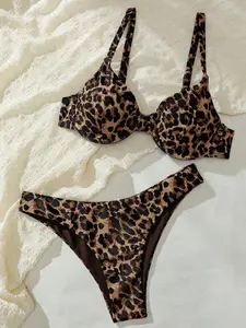 KULANI Leopard Print Bikini Set, Vacation Beach Bikini Set For Summer