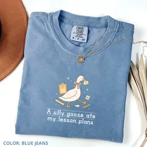 Comfort Colors Silly Goose Ate My Lesson Plans Teacher T-Shirt, Funny Goose Teacher Shirt, Back To School Tee, Gift For Her, Cute Crewneck For Women