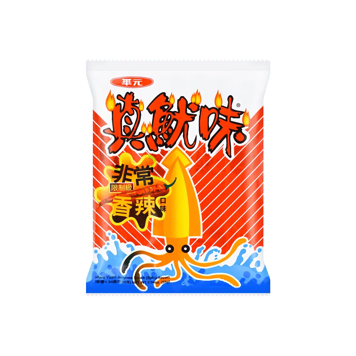HUAYUAN Spicy Flavor Crispy Squid Snacks - Taiwanese Puffed Delicacy, 50g
