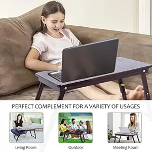 Laptop Desk-Bed Tray Table with Adjustable Height and Angle Pull-Out Drawer Tilting Top Foldable Leg Dark Brown