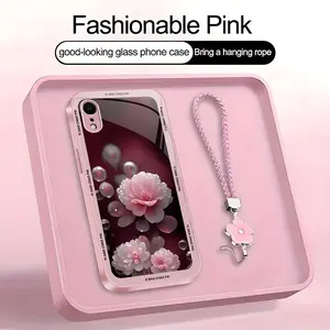 Suitable for [iPhone Xr] high-end women's phone case🤩，a beautiful four-leaf clover lanyard is included🍀, beautiful floral pattern, elegant and sophisticated， drop-resistant and fingerprint-proof YM99