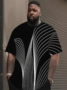 【Plus Size】 Striped Print Round Neck Tee, Regular Fit Casual Short Sleeve Crew Neck T-shirt for Daily Wear, Men's Plus Size Clothing for All Seasons, Top