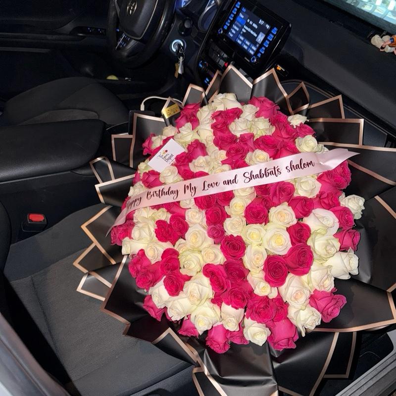 Miami Area Only - 100 FRESH ROSES BOUQUET with personalized message - FREE DELIVERY
