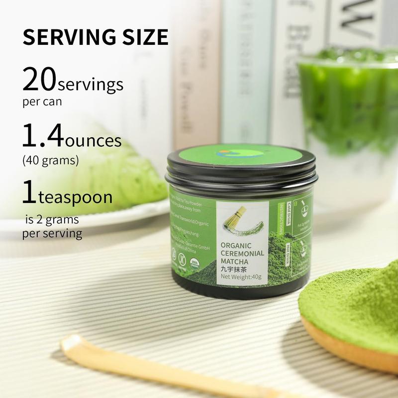 Organic Ceremonial Grade Matcha Green Tea Powder-1.41oz-40g-First Harvest-No Additives-Unsweetened-100% Pure Premium-For Drinking-Tin Containe