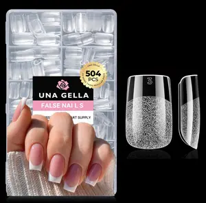 UNA GELLA Nail Tips Square: 504PCS Short Square Nail Tips Pre Etched Gel Fake Nails Tips, No C Curve For Women DIY Nail Extension French Style Salon Home Full Cover Soft Acrylic False Tips 12 Sizes