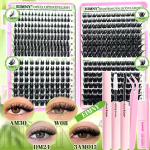 EIMNY 416Pcs Clusters Lashes Kit, Individual Lashes Clusters, 4 Style Eyelashes Clusters with Bond & Seal, Tweezers, 2 Brush, Remove, Manga Natural Volume DIY Lash, Fluffy Eyelash Book for Different Occasions, Reusable, Wispy Lashes