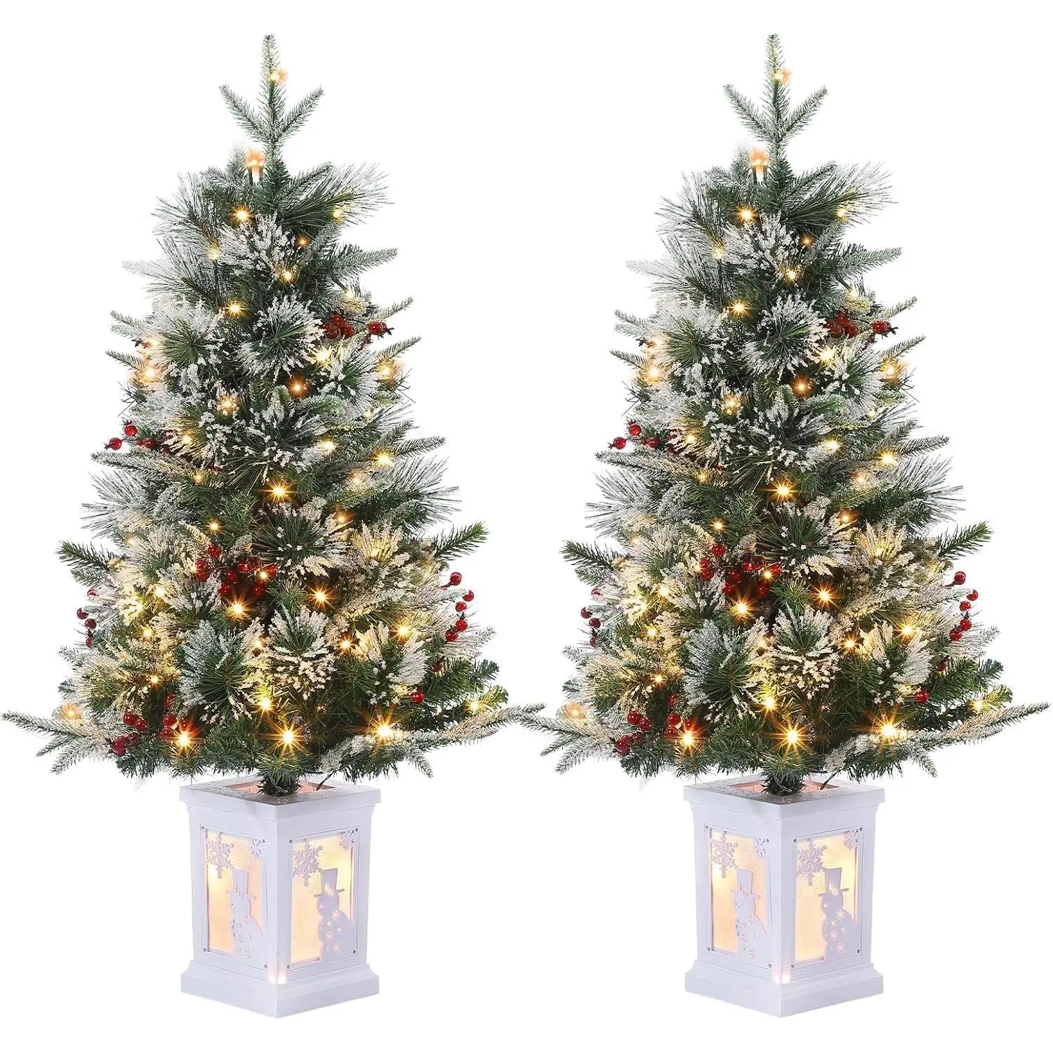3 Ft Pre-Lit Christmas Tree, Artificial Christmas Trees with Lighting, Xmas Trees with 78 Led Lights, Christmas Decoration for Home, Office, Easy Assembly, 2PCS