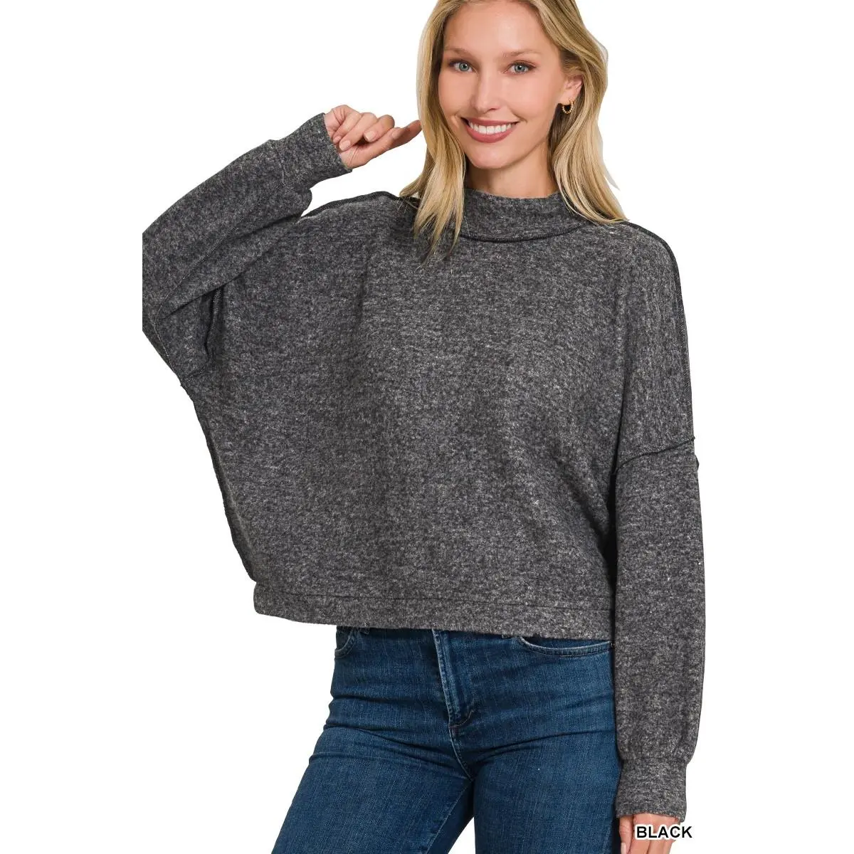 Zenana Brushed Melange Hacci Cropped Sweater