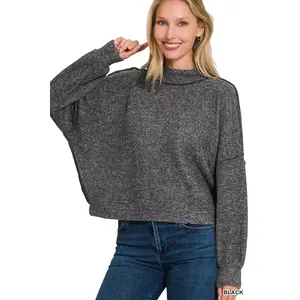 Zenana Brushed Melange Hacci Cropped Sweater