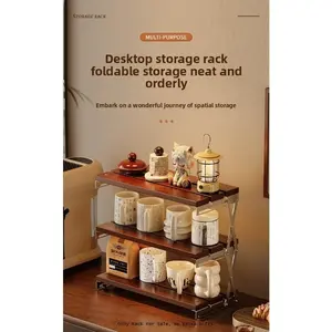 Walnut Brown Farmhouse Portable Foldable Cup Storage Rack, Multifunctional Desktop Organizer for Indoor Outdoor Use
