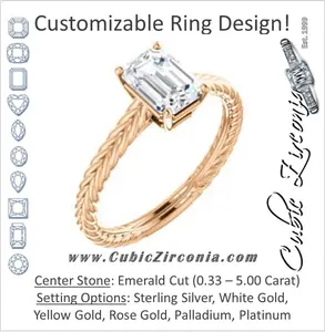 Cubic Zirconia Engagement Ring- The Florence (Customizable Cathedral-set Emerald Cut Solitaire with Vintage Braided Metal Band)