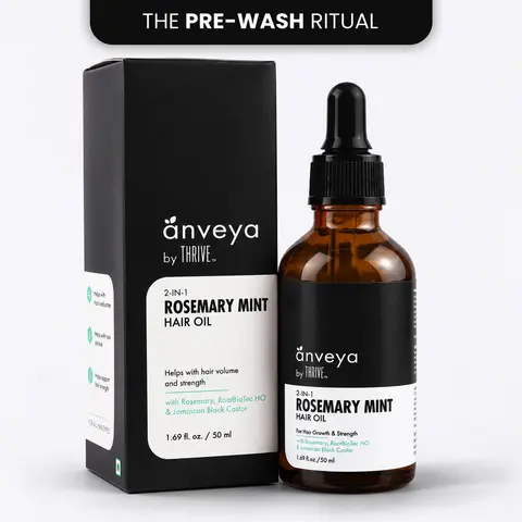 Anveya Rosemary Mint Hair Oil with RootBioTec HO for Scalp Care | Helps Reduce Hair Thinning, Dandruff & Itchy Scalp | Lightweight Nourishing Hair Oil for Women & Men | 50 ml | Root Enhancer, Strengthens Hair